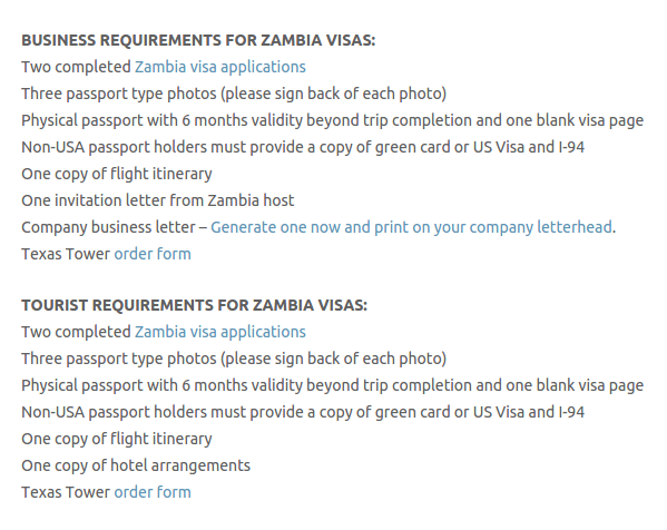 zambia travel visa